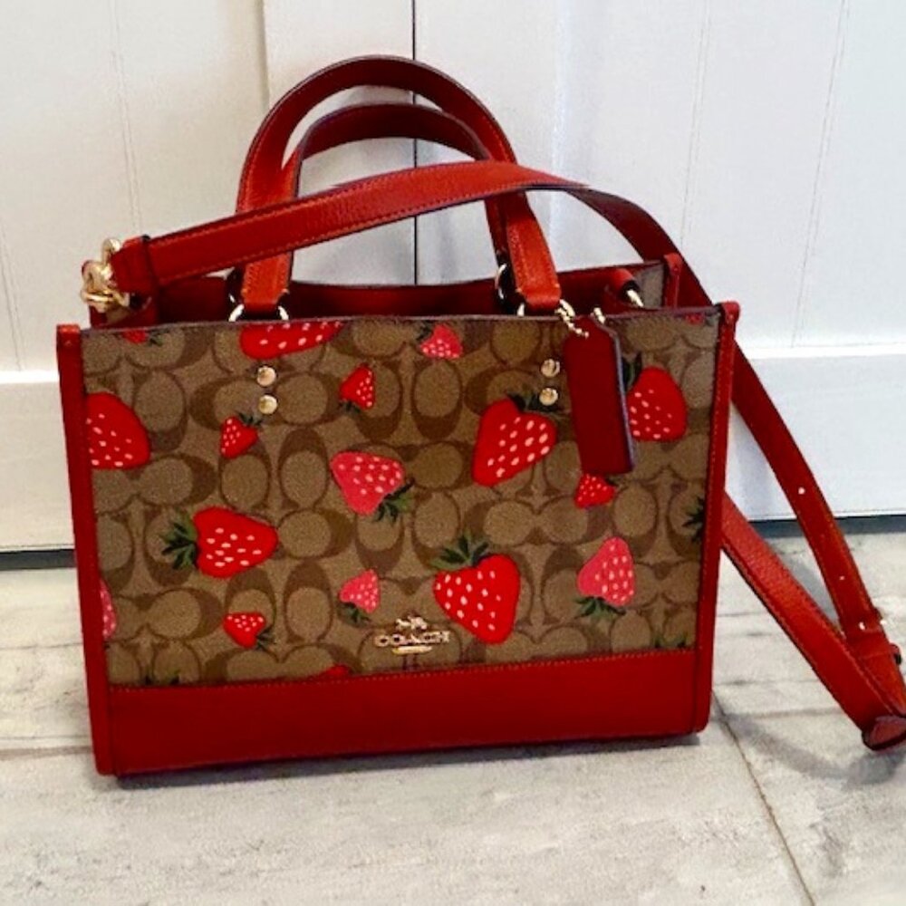Authentic COACH Dempsey Signature Wild Strawberry Print CarryAll Tote